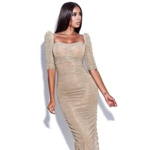 Ruched Square-Neck Maxi Dress in Champagne